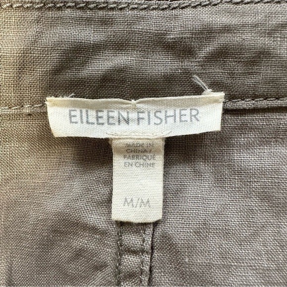 EILEEN Fisher Two Tone Coated Organic Linen Asym Zip Jacket M Stone Brown/Gray - Picture 7 of 10